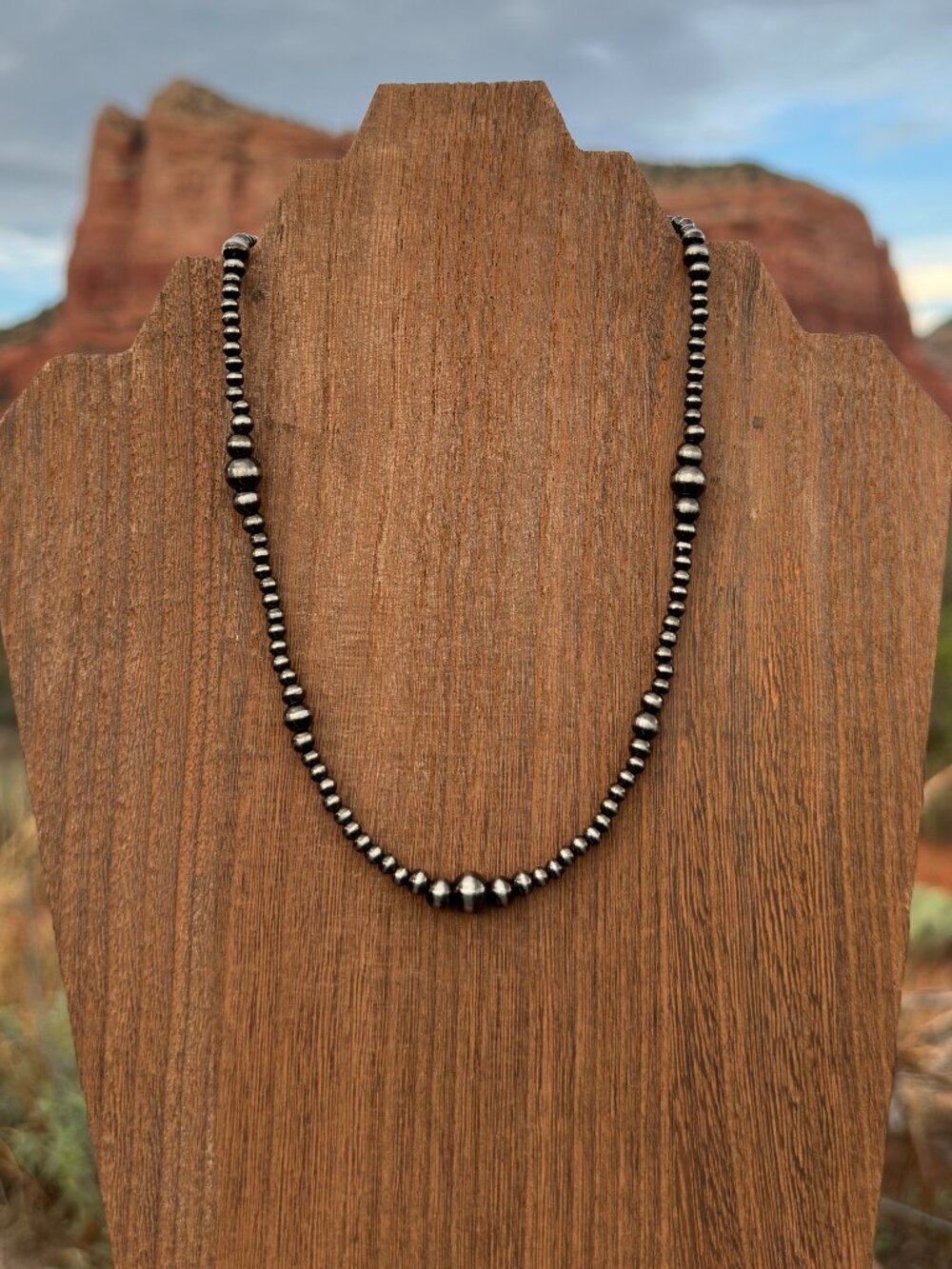 Handmade Brushed Steel Western Pearl Dual Graduated Necklace 17 inch